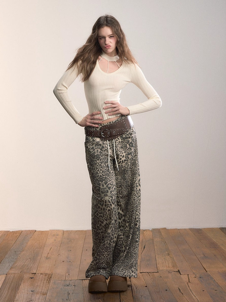 Contrast Waistband Straight-Leg Cotton Sweatpants