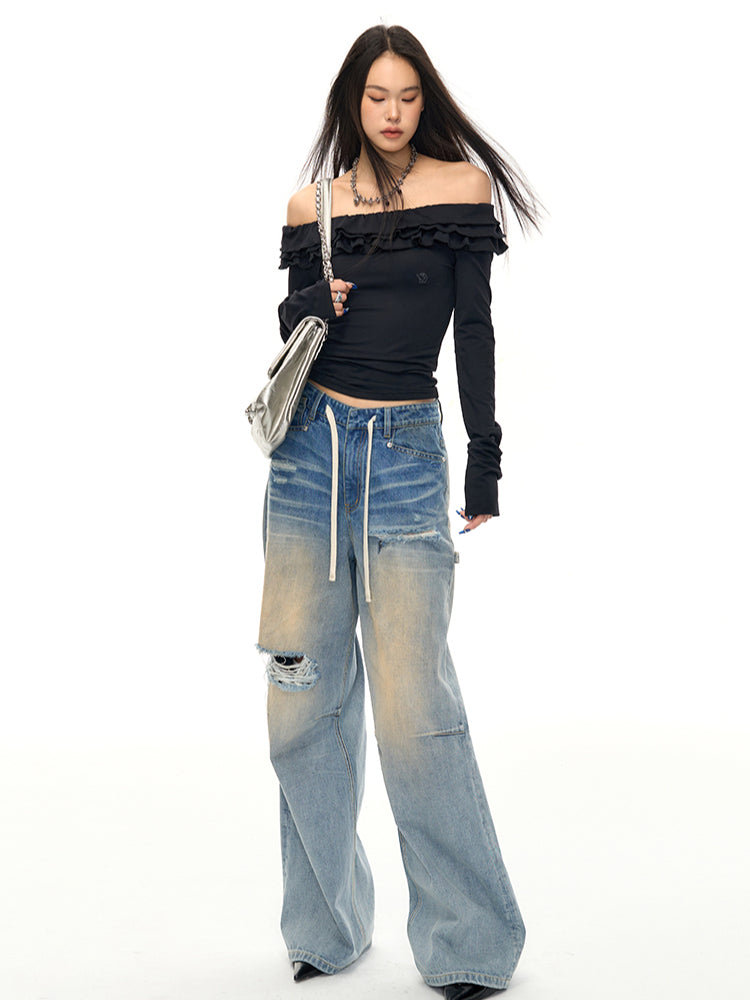 3D Whisker Ripped Jeans - CHINASQUAD