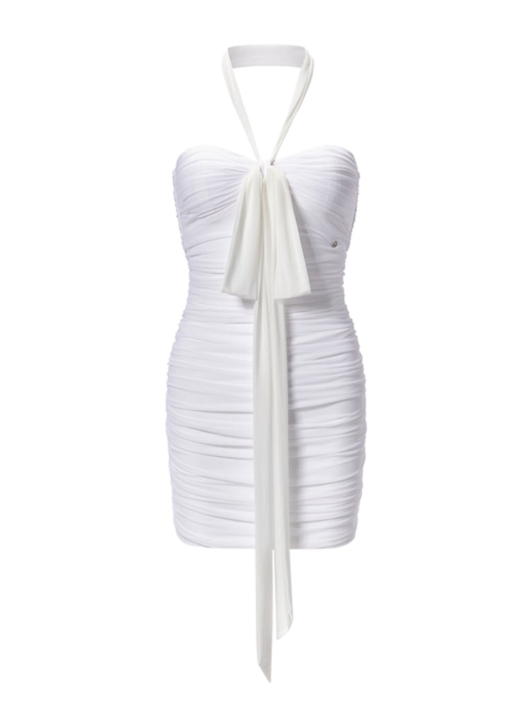 Bowknot Halter Smocked Pencil Dress - CHINASQUAD