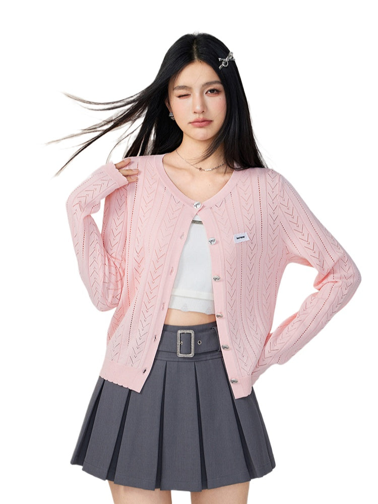 Pink & Off-white Lace Knit Cardigan - CHINASQUAD