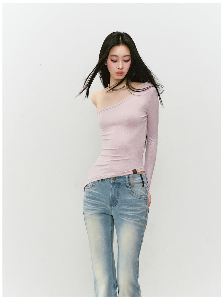 Shimmer Asymmetric Shoulder Irregular T-shirt - CHINASQUAD