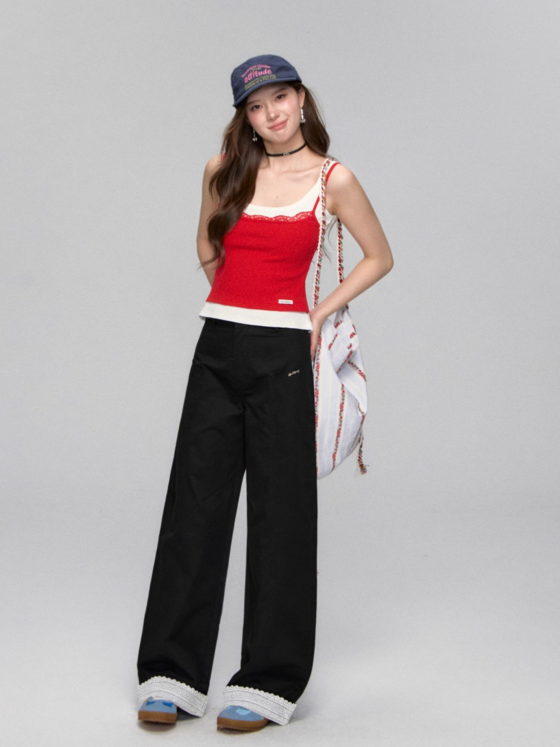 Lace-Trim Relaxed Blade-Cut Pants