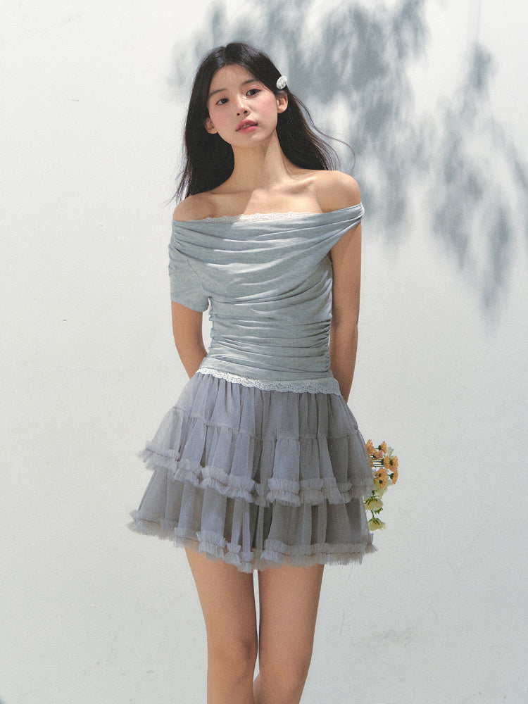 Grey Mesh Tiered A-Line Skirt - CHINASQUAD
