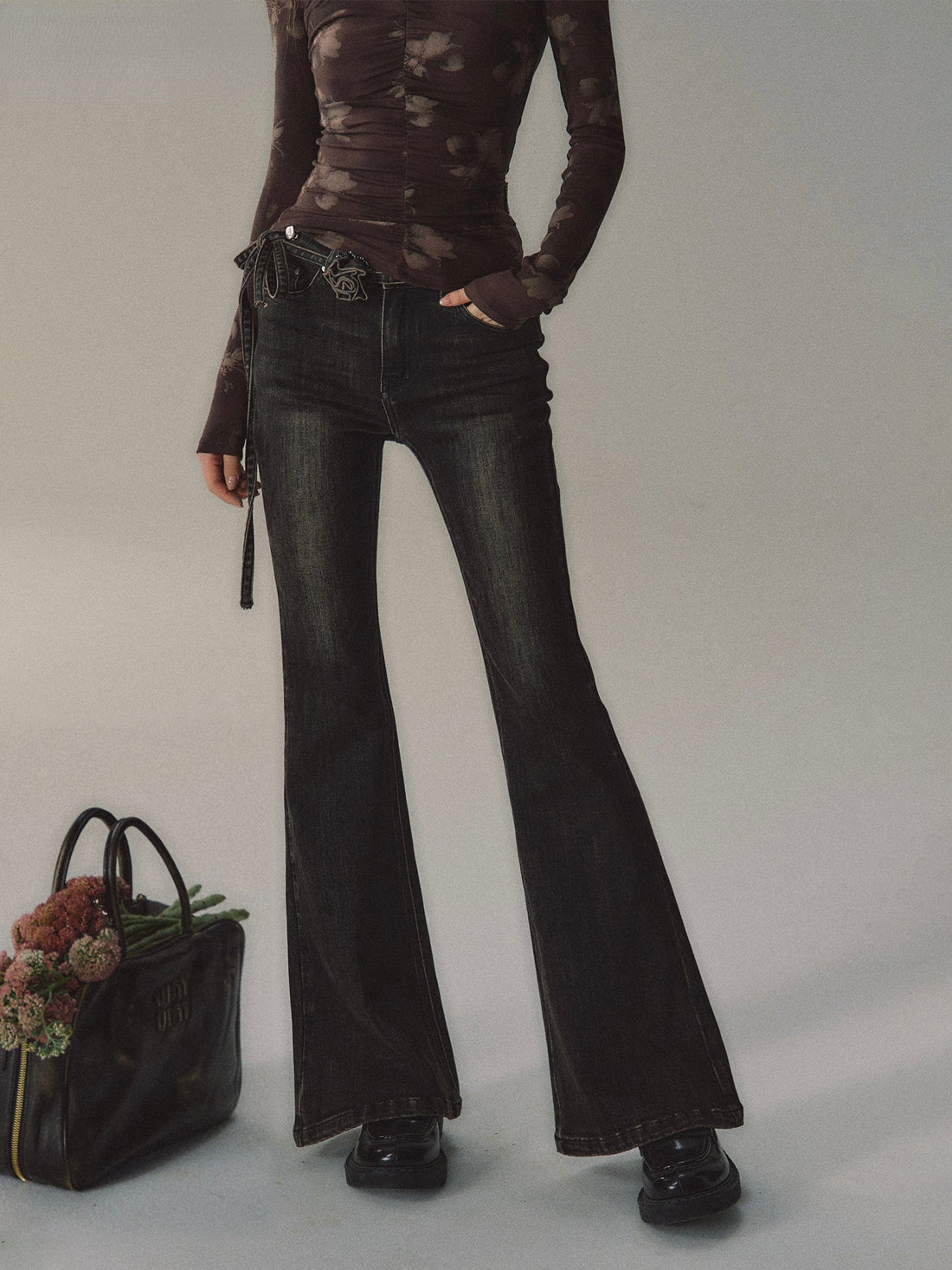 Vintage Distressed Flared Denim Jeans - CHINASQUAD