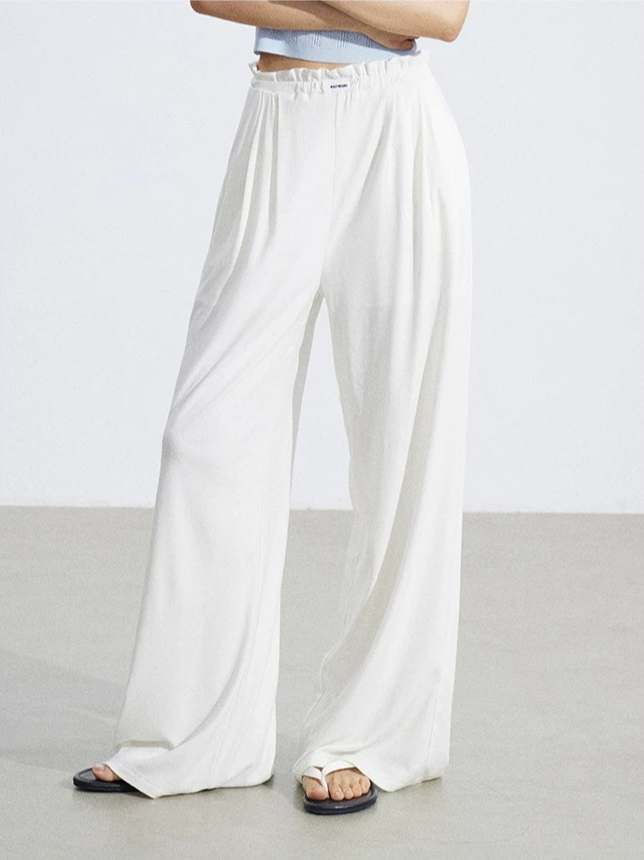 Lace-Trim Flowing Wide-Leg Pants