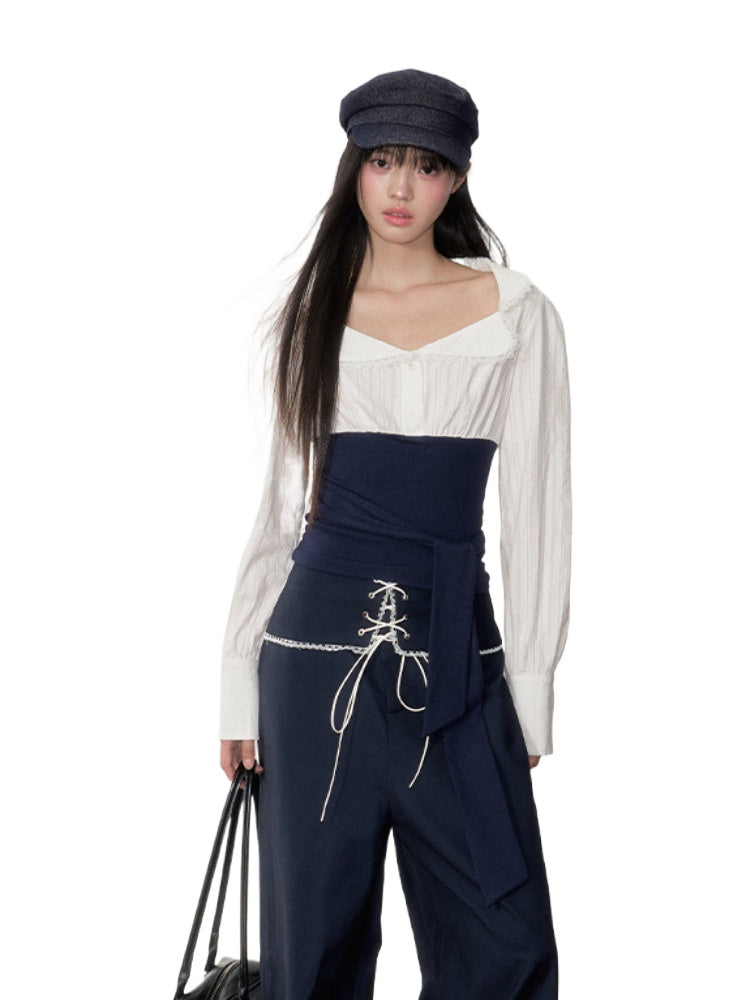 Navy Color-Blocking Shirt & Pants Set - CHINASQUAD