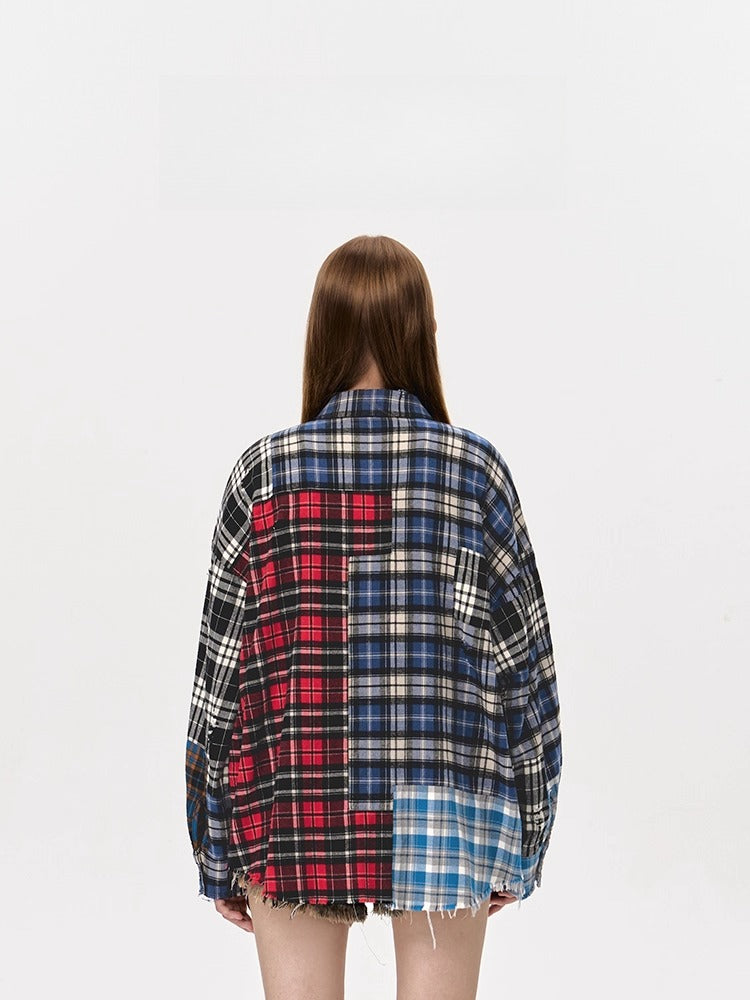 Teddy Patchwork Plaid Shirt Jacket - CHINASQUAD