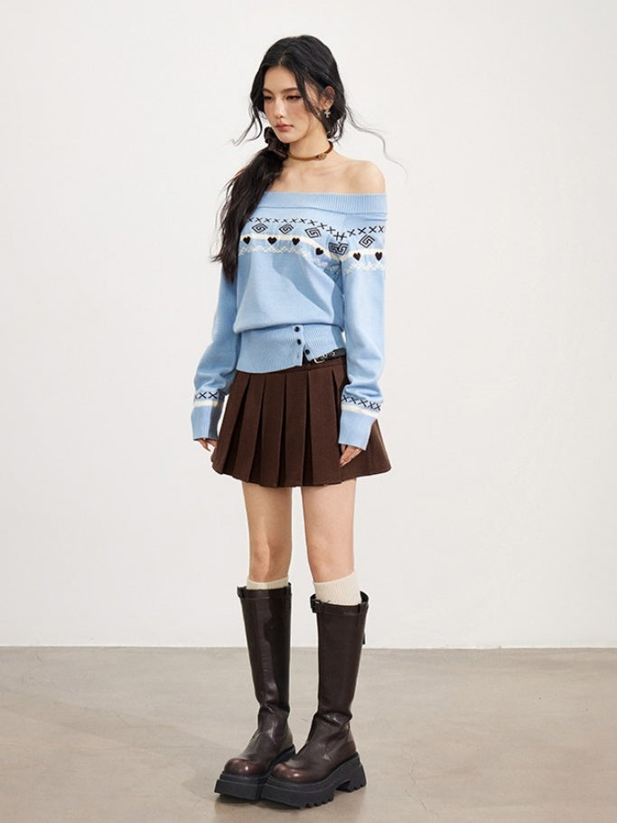 Fair Isle Off-Shoulder Knit Sweater