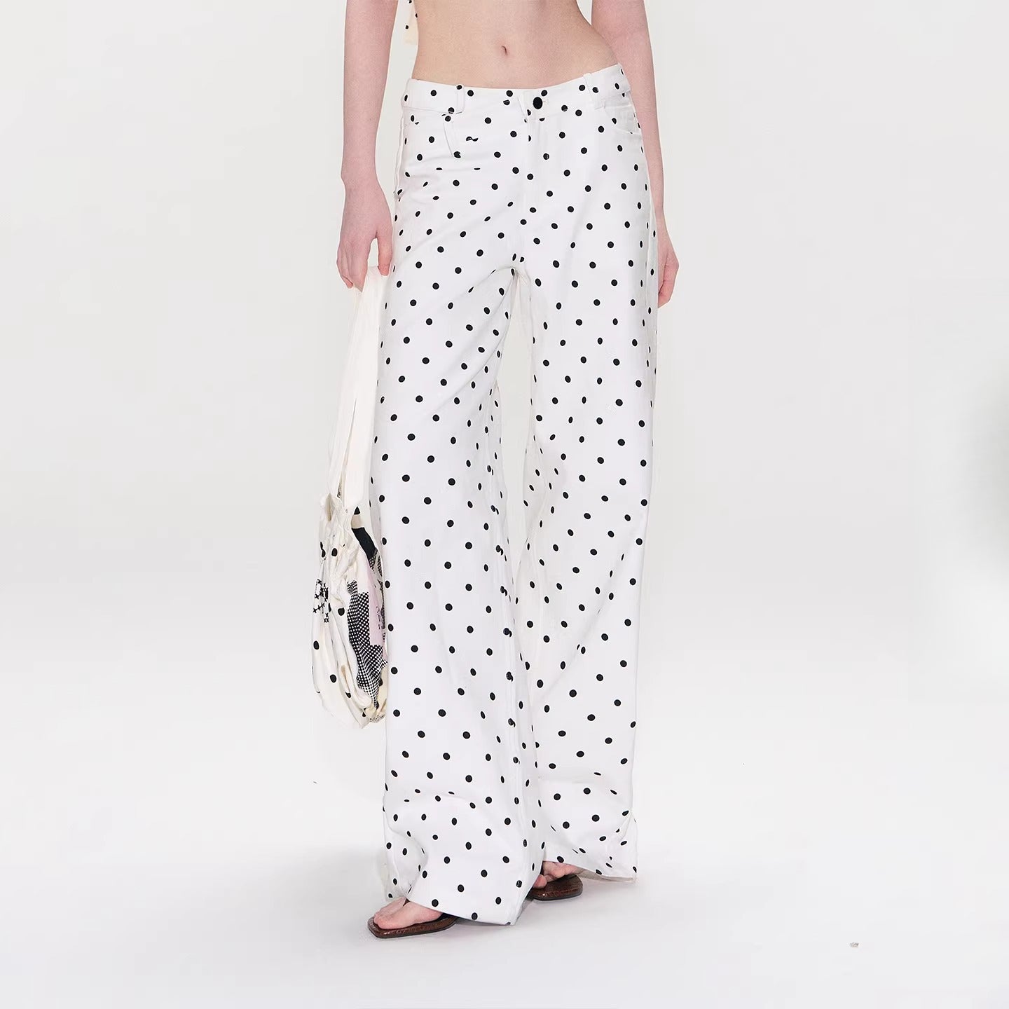 Vintage Polka Dot V-Waist Denim Pants