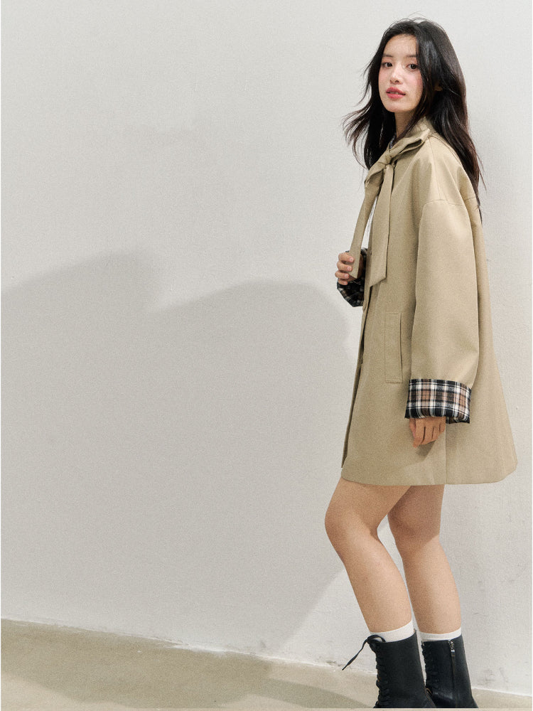 Khaki Bow Trench Coat - CHINASQUAD