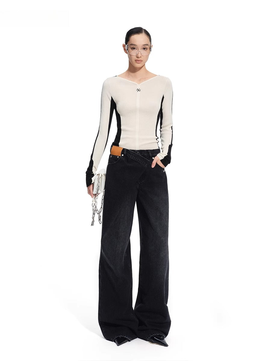 Cascade Contrast-Trim Fitted Knit Crewneck - CHINASQUAD