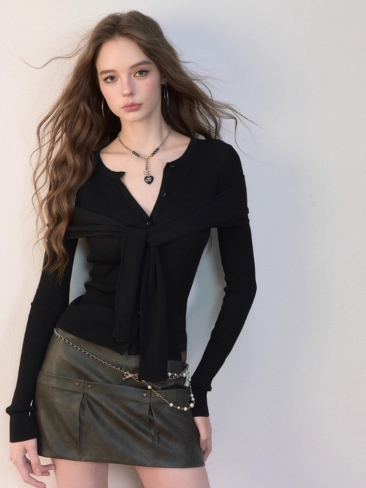 Two-Way Wear Knit Cardigan with Scarf Shawl