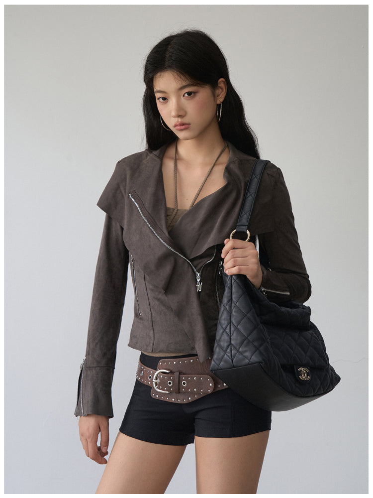 Large Collar Short Suede Jacket - CHINASQUAD