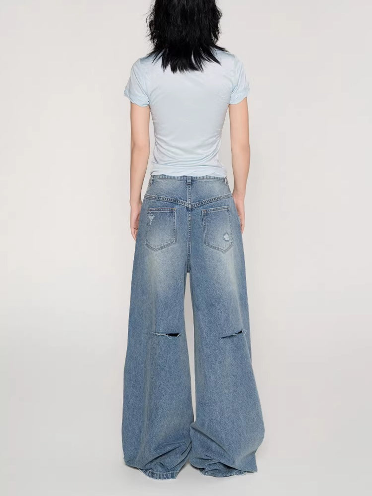 Laser Logo Seam Wide-Leg Denim Pants