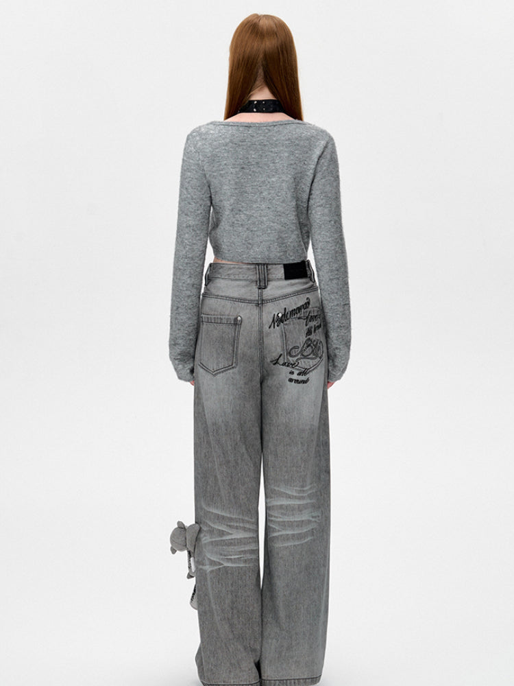 Bear Embroidered Knit Cardigan - CHINASQUAD