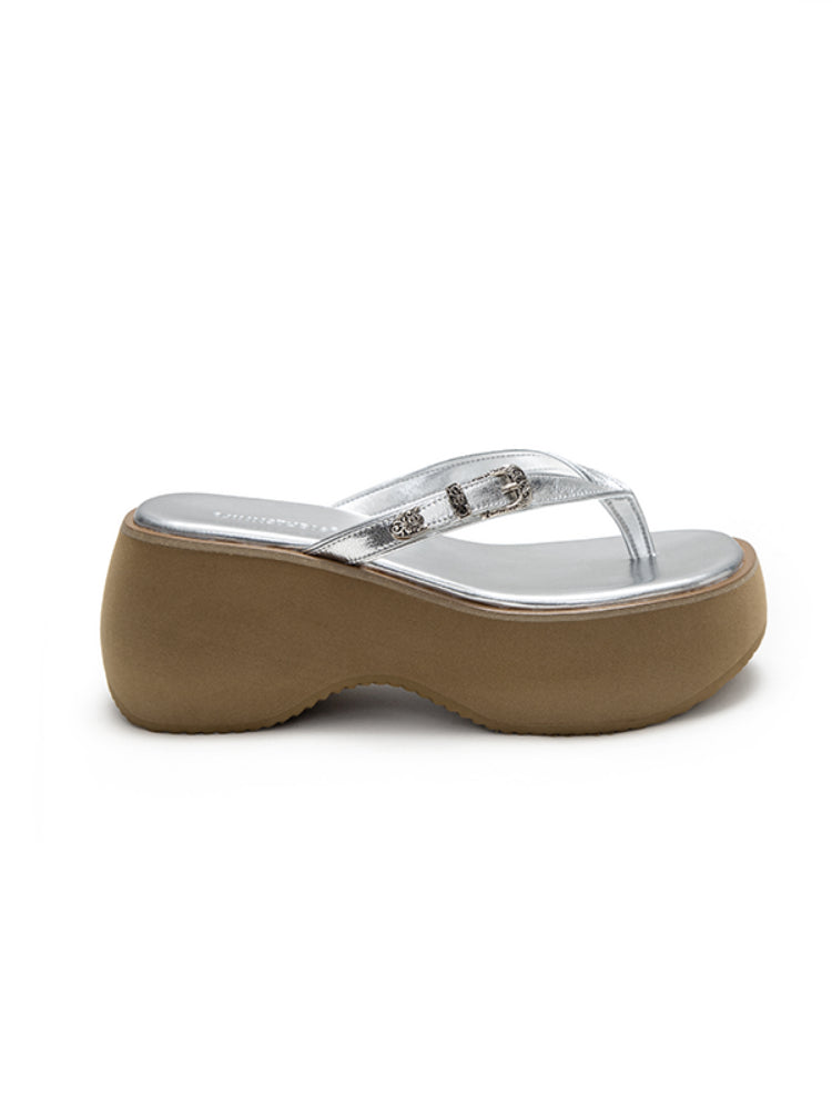 Platform Wedge Leather Flip-Flops - CHINASQUAD