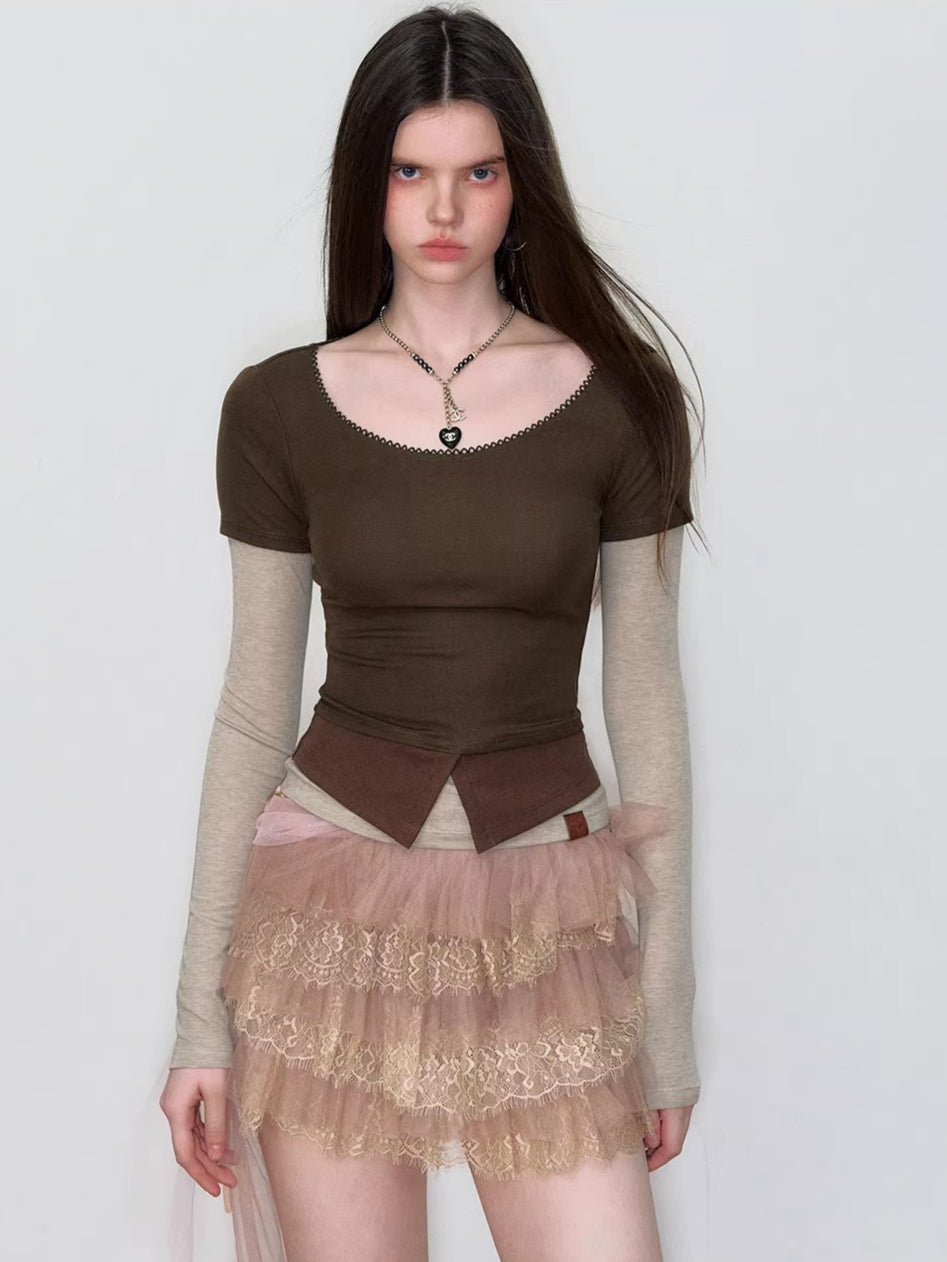 Faux Layered Long-Sleeve T-Shirt