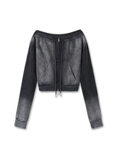 Washed Slim-Fit One-Shoulder Zip-up Sweatshirt - CHINASQUAD