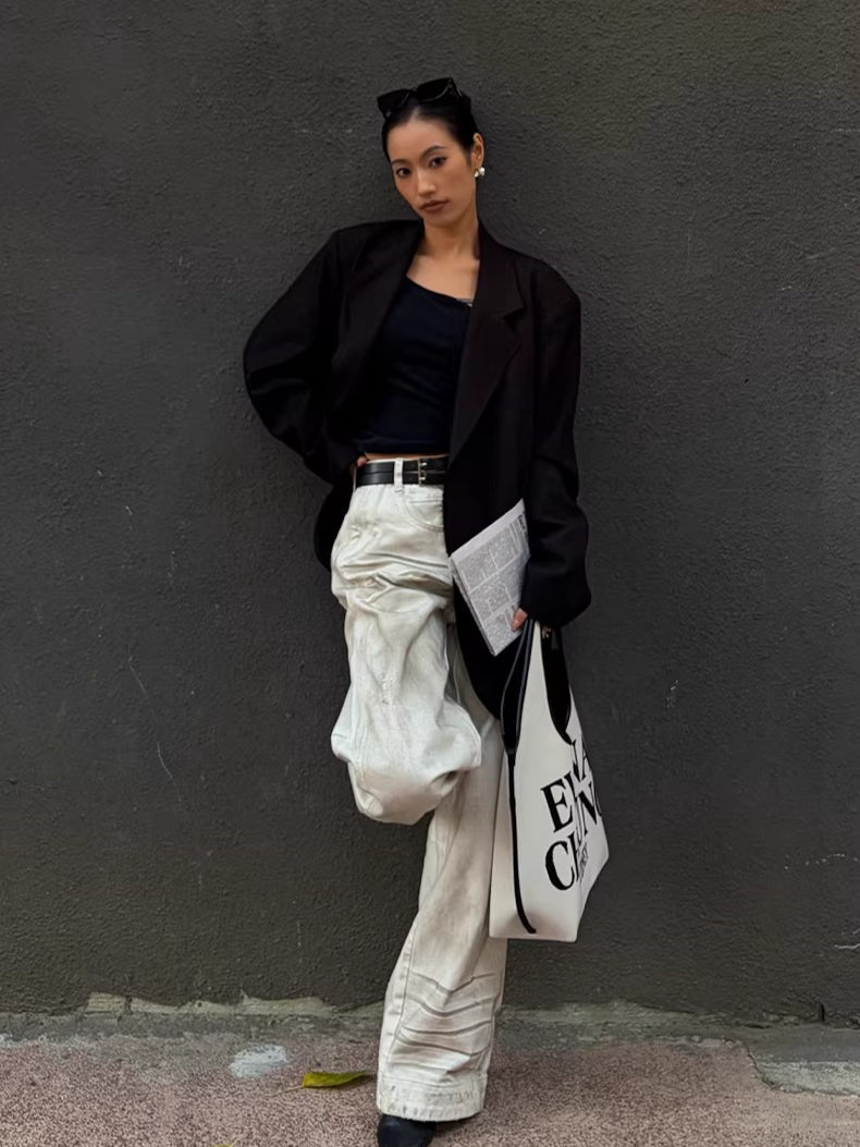 Vintage Washed Fringe-Edge Casual Blazer