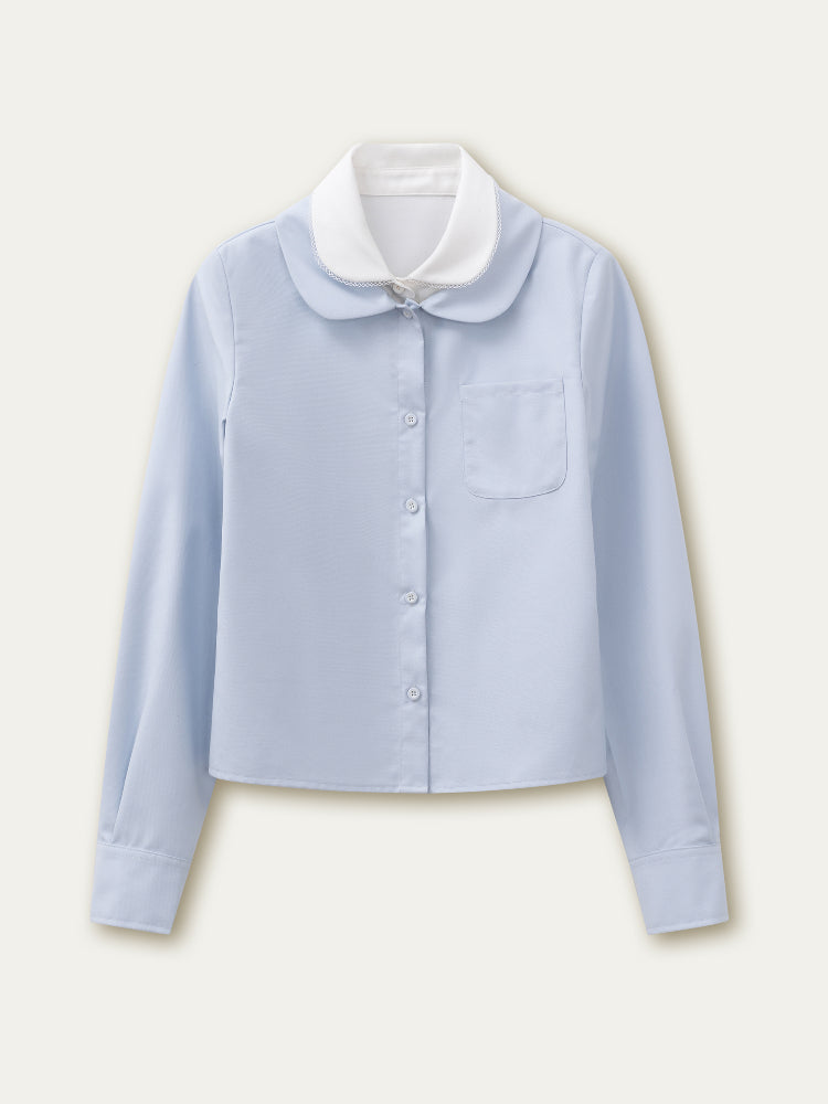 Blue Faux Two-Piece Long Sleeve Shirt - CHINASQUAD