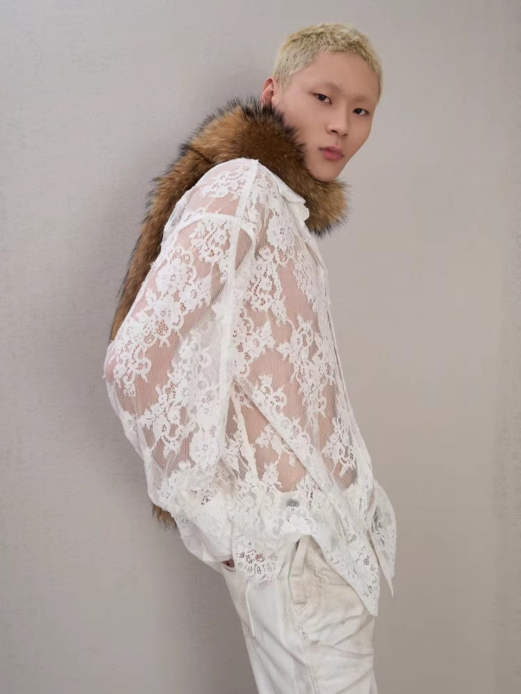 Lace-Detail Oversized Silhouette Shirt