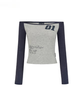 Letter Print Off-Shoulder Slim Fit T-shirt - CHINASQUAD