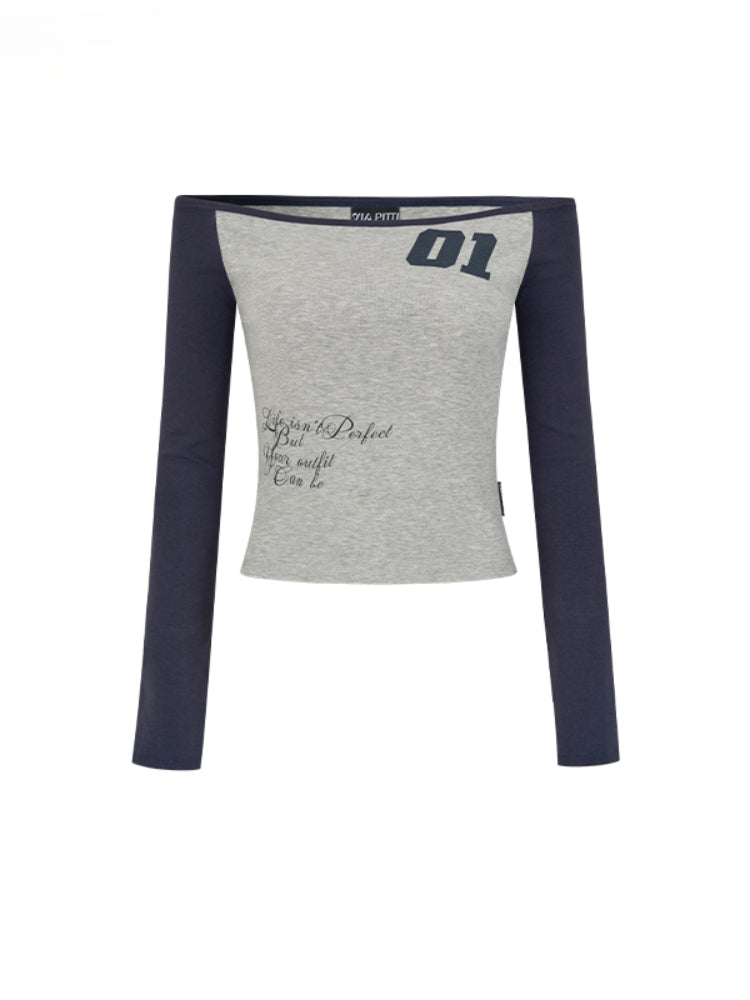 Letter Print Off-Shoulder Slim Fit T-shirt - CHINASQUAD