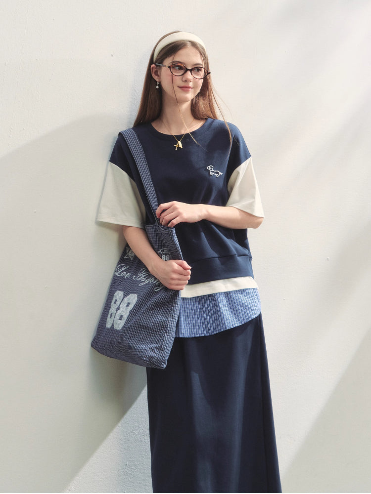 Fake 3-Piece Plaid Short-Sleeve T-shirt & Skirt Set - CHINASQUAD