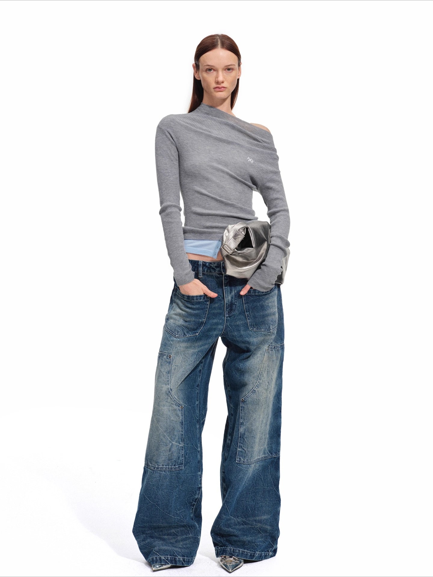 Wide-Leg Vintage Wash Denim Pants