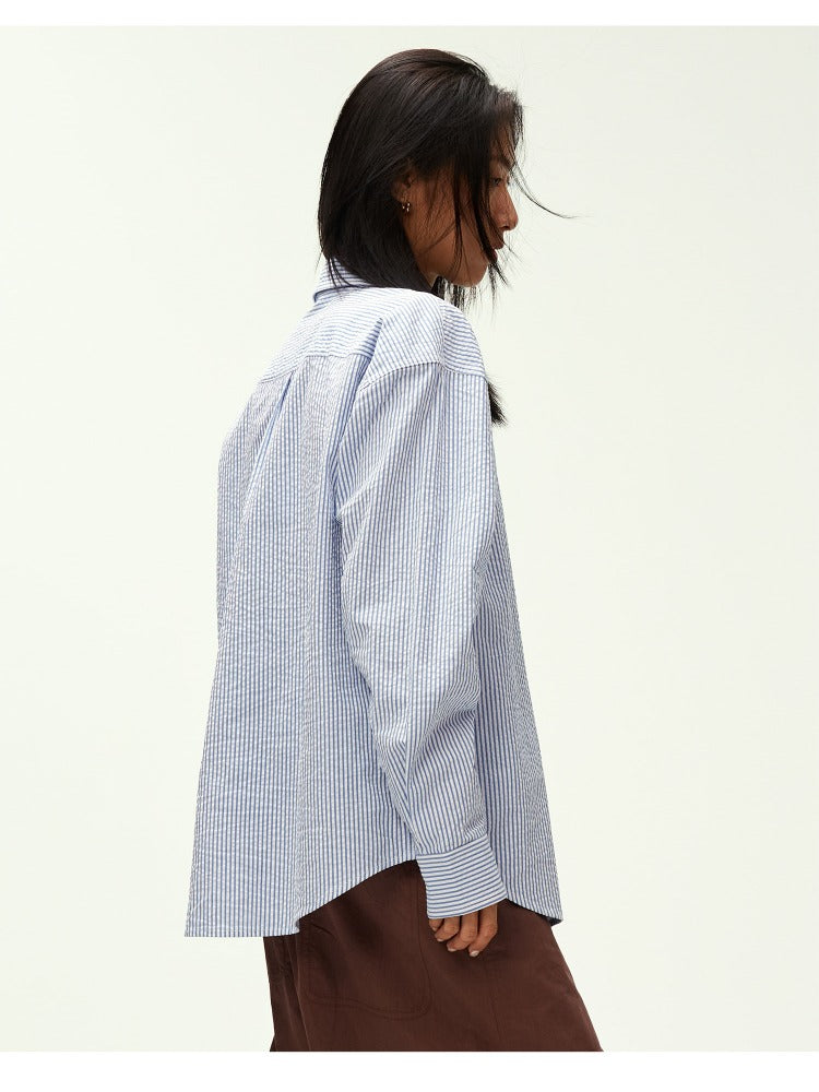 Textured Stripe Double-Placket Shirt - CHINASQUAD