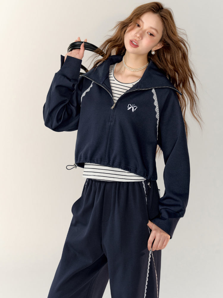 Two-Piece Embroidered Cropped Hoodie - CHINASQUAD