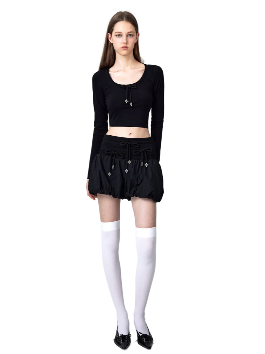 High-Waisted Bow Pantskirt In Black