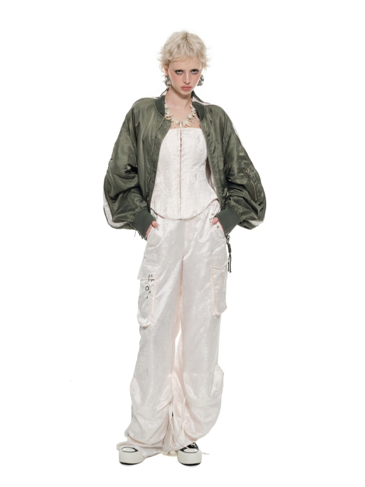 Black & Pink Jacquard Cargo Pants - CHINASQUAD