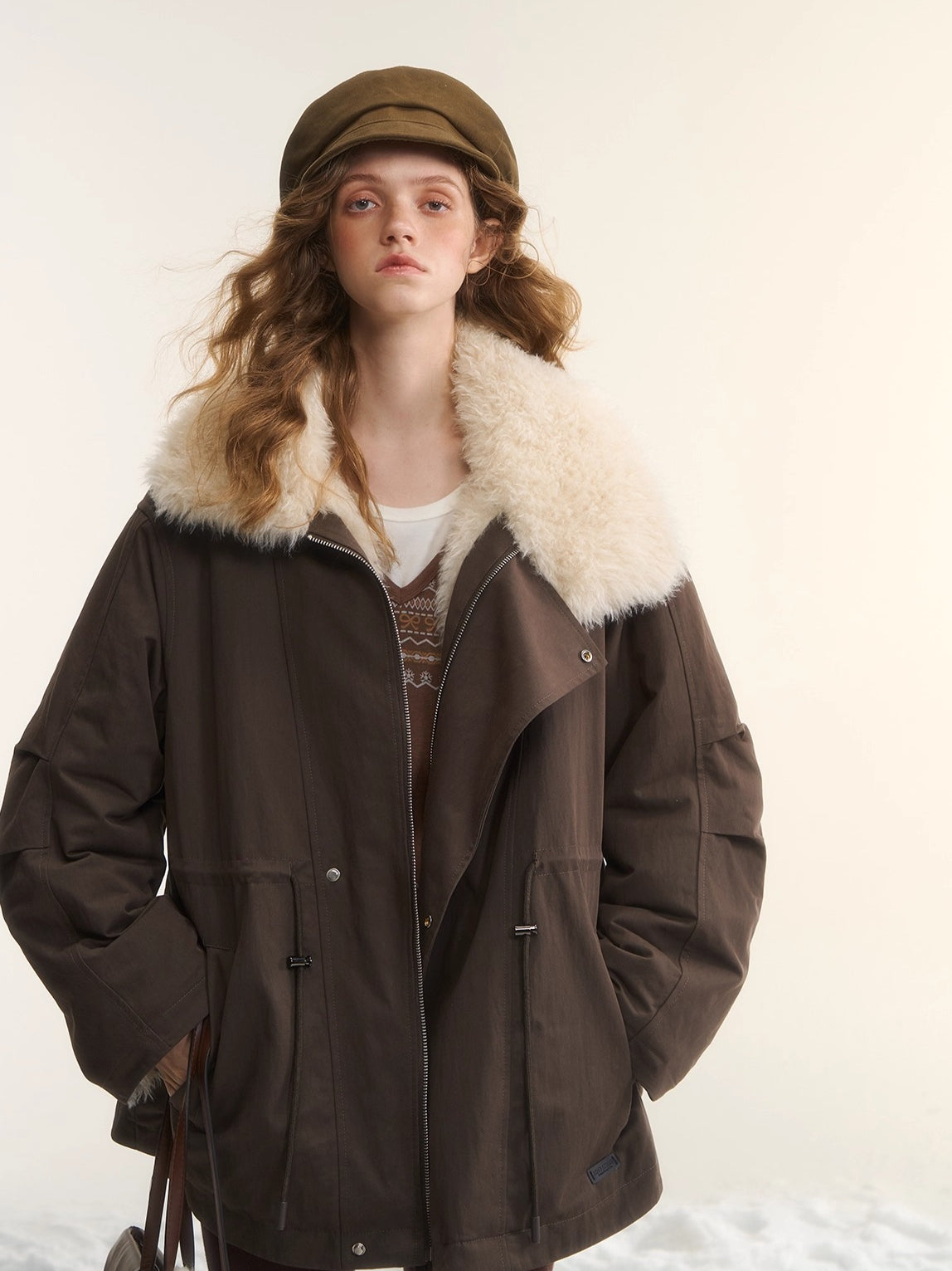 Faux-Fur Oversized Collar Jacket