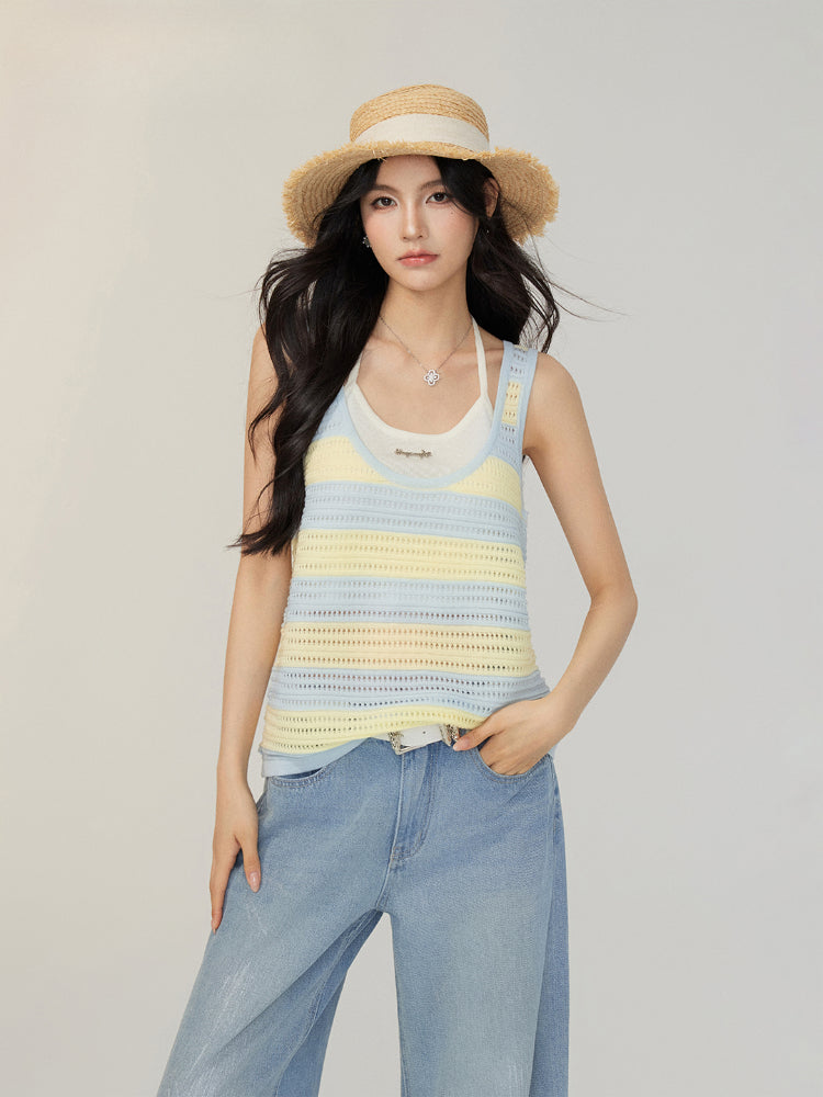 Hollowed-out Lyocell Halter Camisole Vest