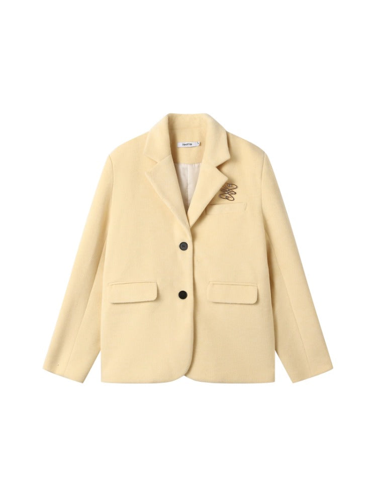 Wool Blend Broad-Shoulder Blazer - CHINASQUAD