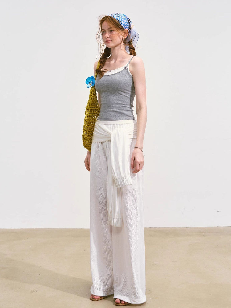 Tie-Waist Flowy Linen Wide-Leg Pants - CHINASQUAD