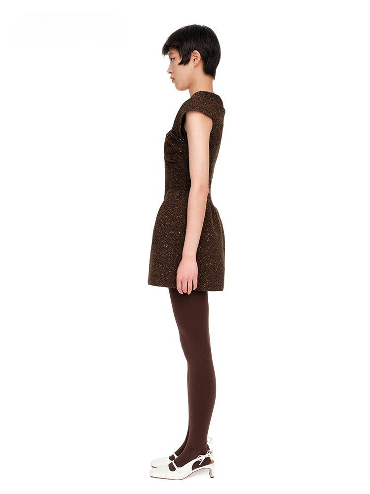 Brown Pleated Structured Dress - CHINASQUAD