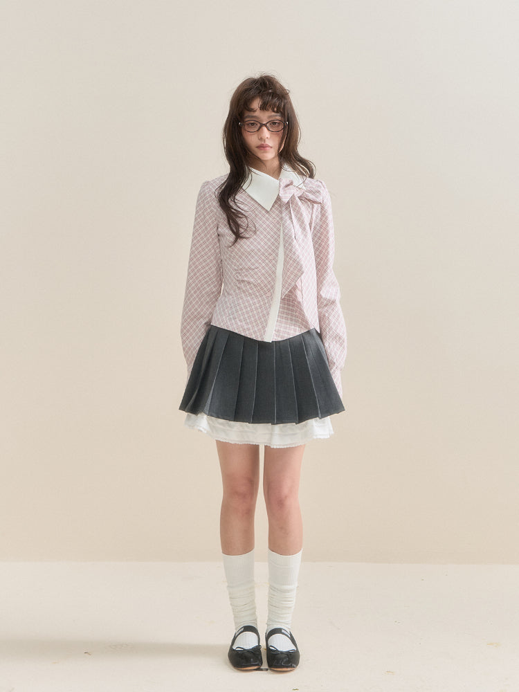 Off-Center Button Detachable Bow Shirt - CHINASQUAD