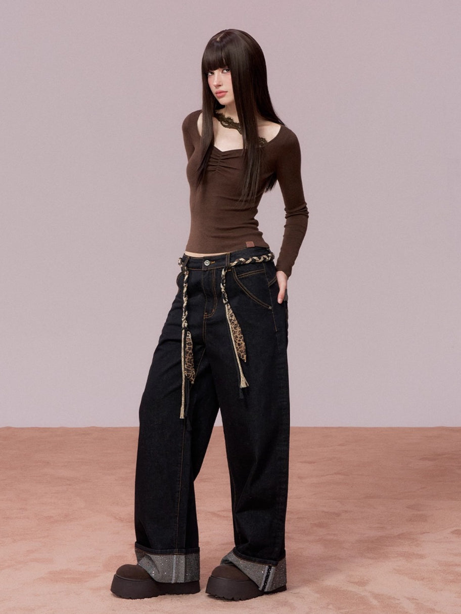 Vintage Straight-Leg Denim Pants