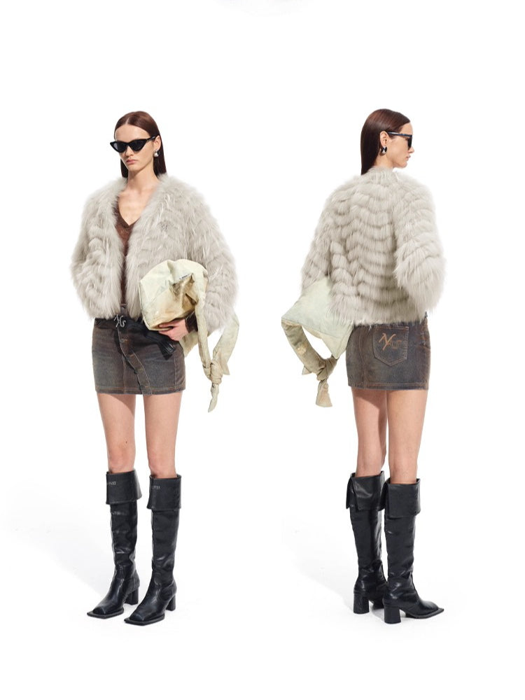 Bordeaux Raccoon & Rabbit Fur Jacket