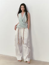 Wide-Leg Beaded Cargo Large Pockets Pants - CHINASQUAD