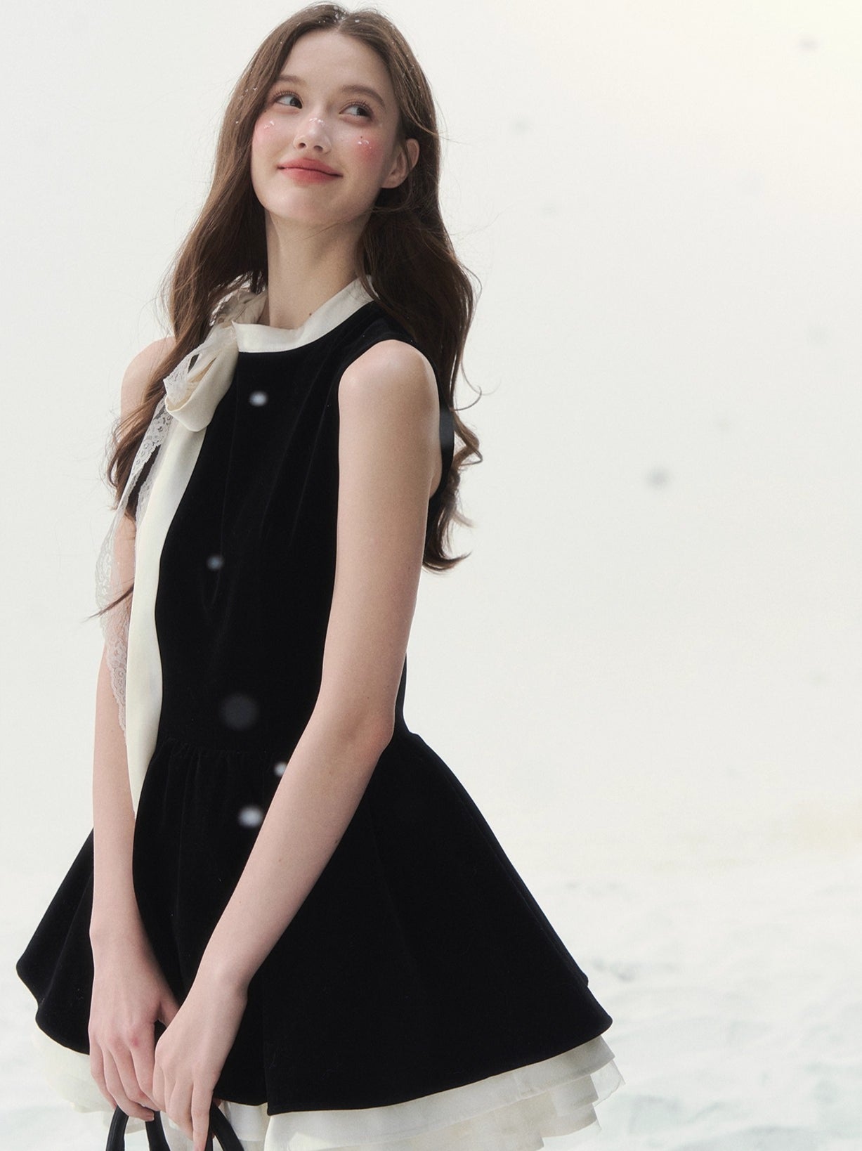 Piano-Key Bow Puff Mini Dress