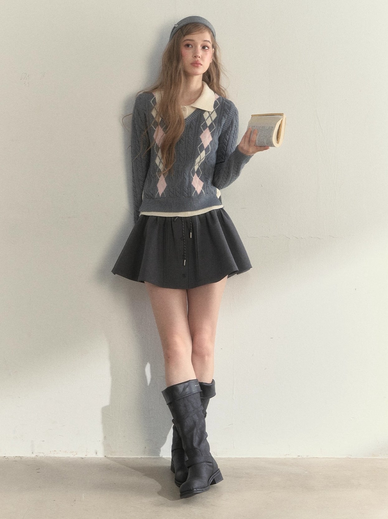 Vintage Argyle Cable Knit Layered Sweater