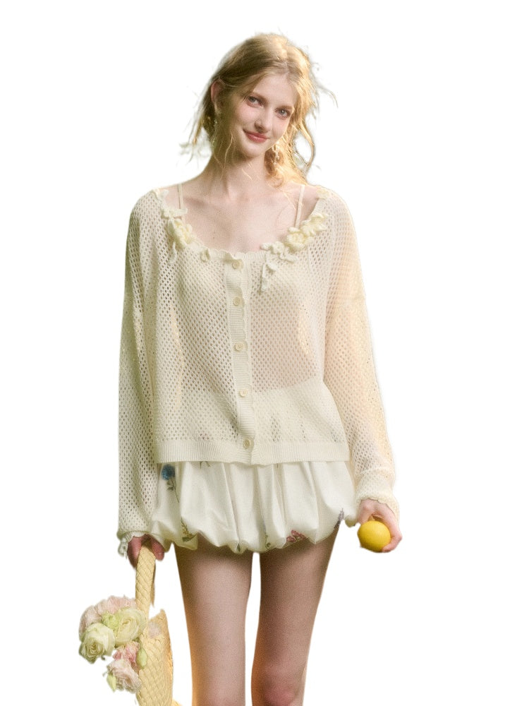 Cool Ice Silk Flower Hollow Cardigan - CHINASQUAD