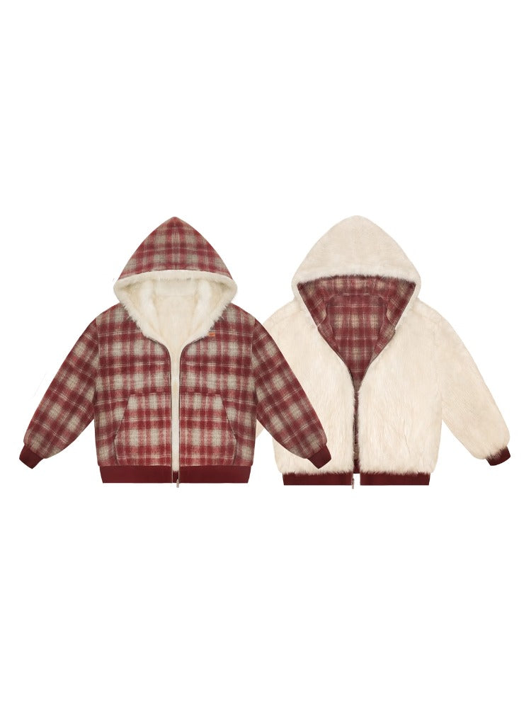 Reversible Plaid Faux Fur Coat - CHINASQUAD