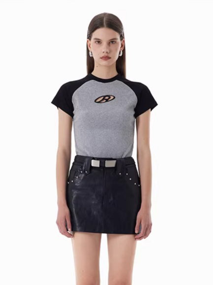 Raglan Sleeve Embroidered Fitted T-Shirt