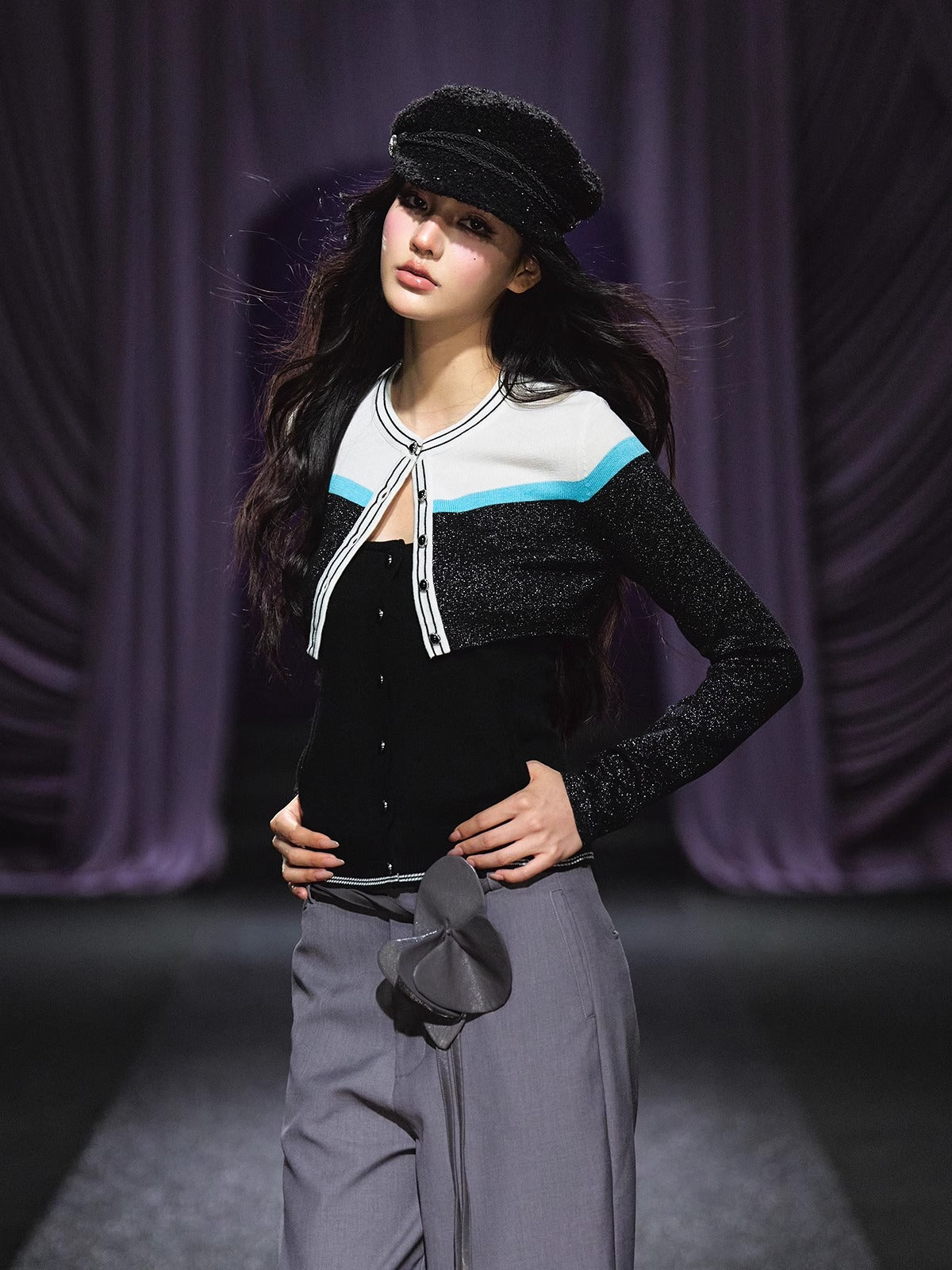 Sparkle Contrast Trim Knit Two-Piece Set - CHINASQUAD