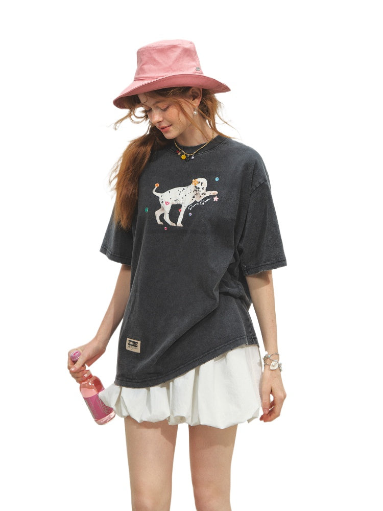Spotted Puppy Printed Short Sleeve T-shirt - CHINASQUAD