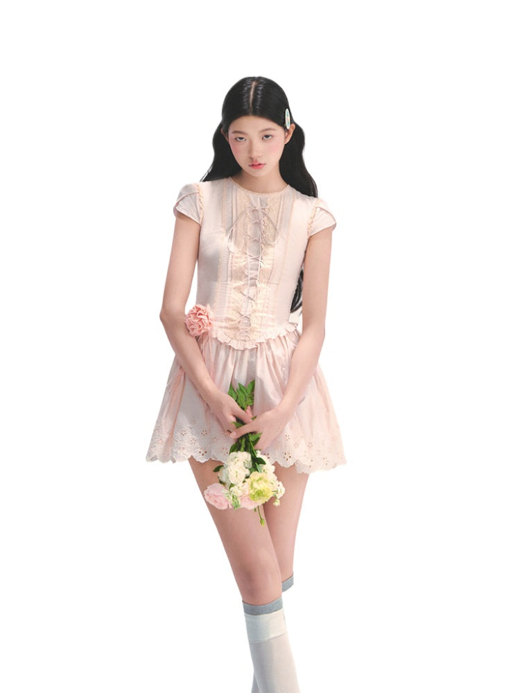 Pink Embroidered Waist - cinched Dress - CHINASQUAD